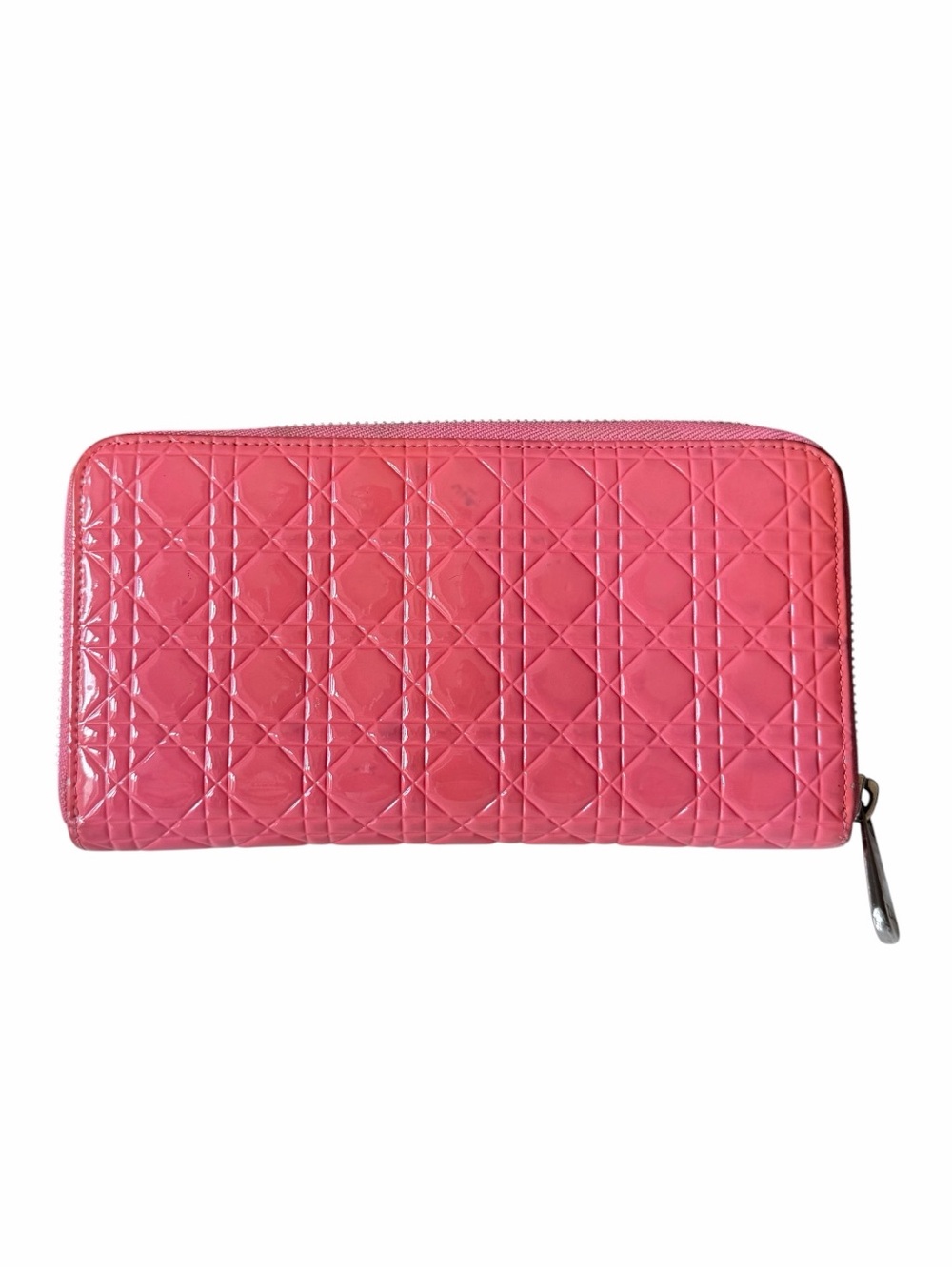 Dior Cannage Patent Leather Zip Around Wallet Coral Pink